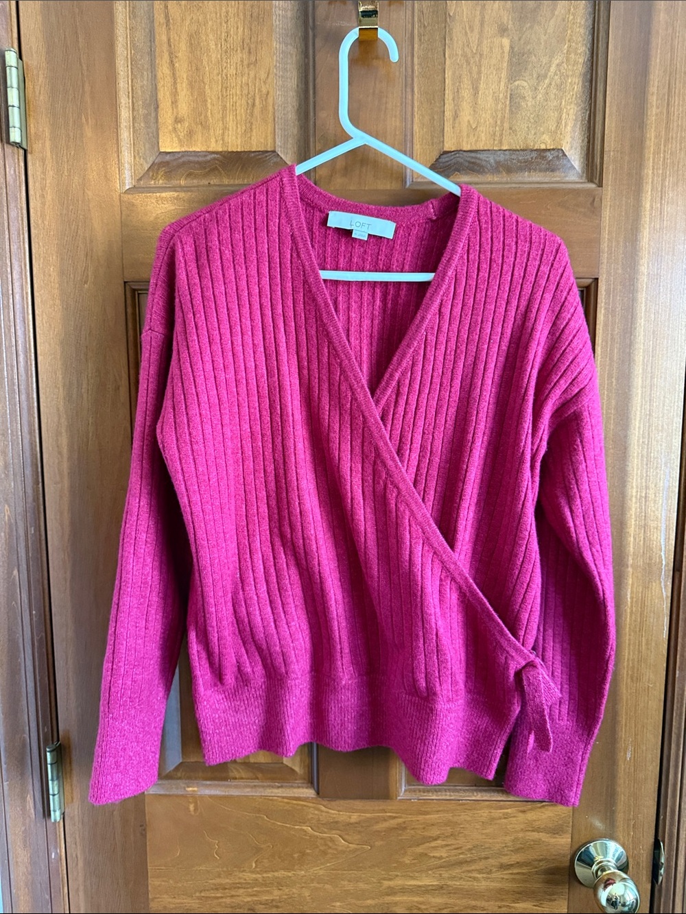 LOFT Magenta Ribbed Wrap Cardigan